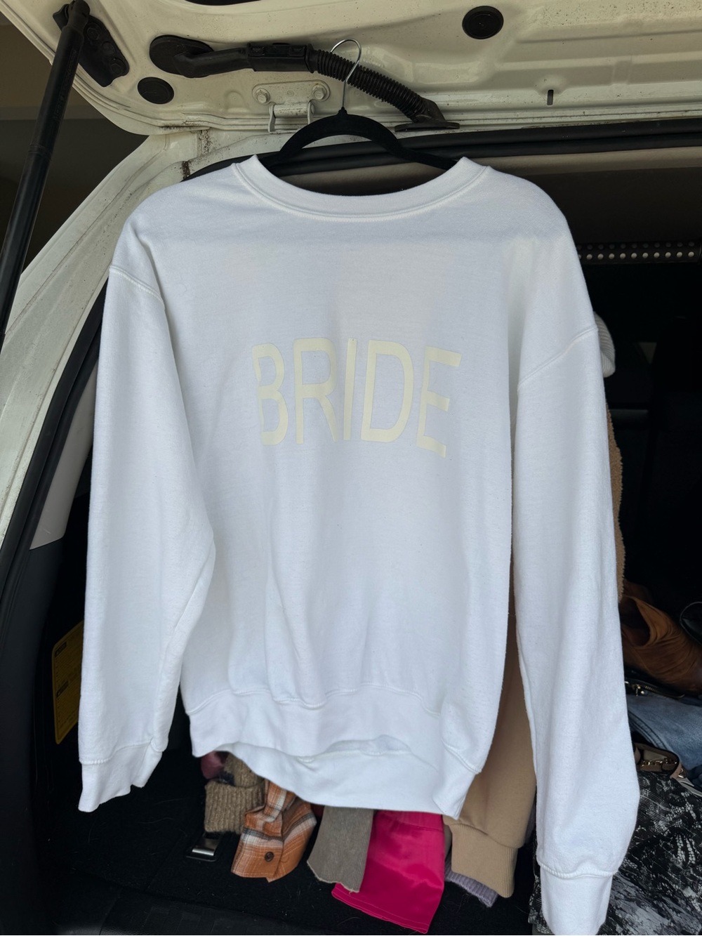 Gildan White Crewneck Sweatshirt with Black Neck Tape